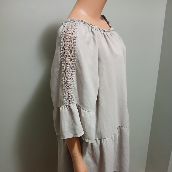 Terzo Millennio Linen Tiered Dress Extra Large Size 0X Made in Italy Lace Accent - Picture 4 of 14